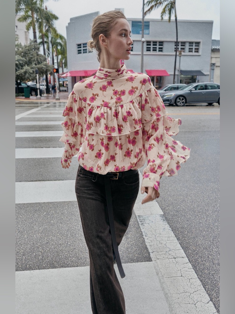 ZARA Ruffled Print Blouse NWT Size S